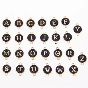 호환  주얼리 제작용 레드 더블 행잉 링 레터 참 에나멜 알파벳 이니셜 펜던트 DIY 용 로트당 10 개 26 개