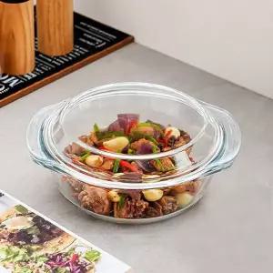 유리 오븐용 용기 다용도 투명 주방 내열 유리 오븐용 용기 뚜껑 레인지 간편 보관 그릇 전자 원형 찜기