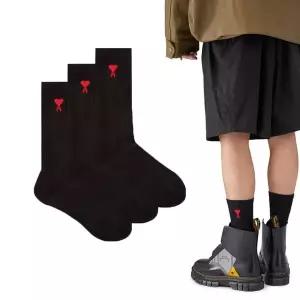 [아미] 하트 에이 로고 양말 블랙 BFA600377 001