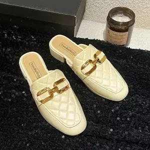 여성 퀼팅 슬리퍼 체인 블로퍼 정장용 뮬 플랫 2컬러-WFHZE3W