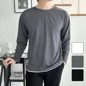 포인트 넥 긴팔 티셔츠 라운드 레이어드 면티 티셔츠