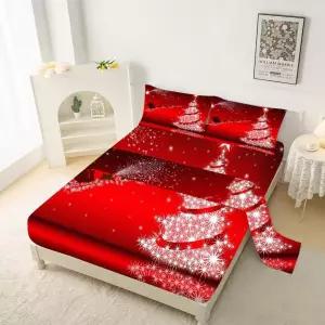 kxry 메리 크리스마스 피팅 시트 세트 산타클로스 사슴 트리 갤럭시 레드 침구 트윈 사이즈 여아용 1장 +