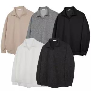 [오버핏/캐주얼/니트] 남성 오픈카라 긴팔 티셔츠