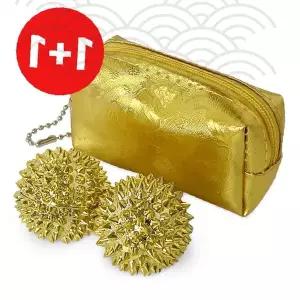 황금 수지침 1+1 지압볼 마사지 손지압 파우치 세트