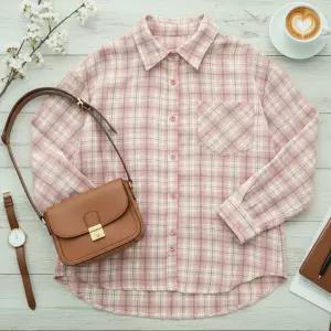 여성 카라넥 베이직 체크 롤업 셔츠 남방 DGB-WBL-5103-핑크