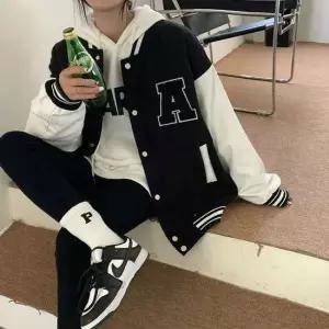 알파벳 여자 배색 캠퍼스룩 야구점퍼 루즈핏 패치 여자점퍼 야구점퍼 항공점퍼