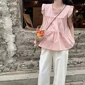 이쁘다요 심플 포인트 프릴 블라우스 레이스 여성티셔츠 패션상의 데일리티셔츠
