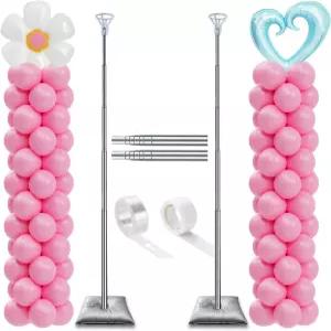 데코조이 풍선 기둥 스탠드 2종 세트 바닥용 베이스가 있는 조절 가능한 7피트 발롱 아치 할로윈 생일 파티