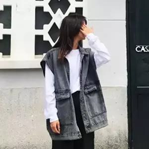 청조끼 여성 블랙진 조끼 데님 베스트 오버핏 캐주얼