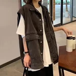 블랙진베스트 여자 가을 모던한 매력 블랙진 청조끼 데님 베스트