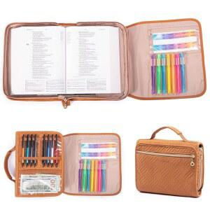 3중 성경 커버, 남성용 케이스, 소녀, 소년용 휴대용 손잡이와 지퍼 포켓이 있는 가방, 공부 공급자, 캐리어, 책 선물, 기독교 선물