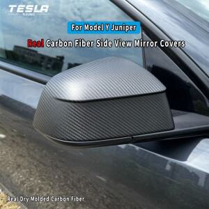 테슬라 호환 모델 Y 주니퍼 2025 카본 파이버 사이드 미러 커버 리얼 드라이 몰딩 뷰 캡