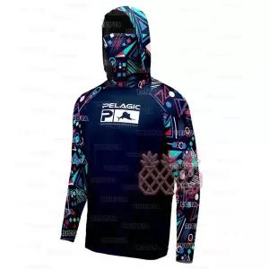 낚시복 PELAGIC 남성용 낚시 의류 후드 셔츠 UPF 50 + 빠른 건조 긴 소매 얼굴 커버 앵글링 웨어