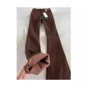 여성 데님바지 일자 스트레이트 핏 갈색 기모 도톰 청바지 겨울 하이웨스트 슬림 따뜻한 와이드 바지 MF4