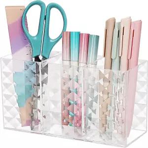 미니멀한 아크릴 펜 홀더 반짝이는 다이아몬드 패턴 클리어 메이크업 브러시 책상용 모던 패션 화장대용