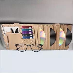 자동차용 JNXIJ Sun Visor CD 케이스 홀더 카드 슬롯 및 펜 홀더가 있는 가죽 오토 바이저 DVD 보관