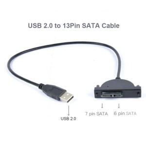 cd 리더기 롬 외장 미니 SATA to USB 케이블 광학 드라이브 이지드라이브 2.0 13 핀 어댑터 컨버터 노트북 DVD 슬림 라인 드라이브용