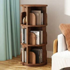 원형 회전 책장 책꽂이 수납장 거실 원목 진열장 코너 4단 선반 서재