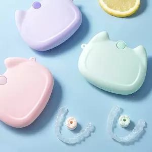 실리콘 고양이 교정기 케이스 (끈포함) / 틀니 보관 의치 유지장치 통 보관함