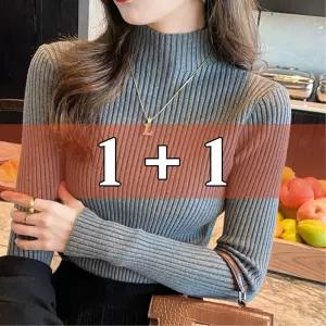 (총 2장) 여성 반폴라 골지 니트티 7컬러 터틀넥 목폴라 반목티 베이직 기본 여자 긴팔 니트