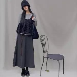 여성 A라인 롱 스커트 가죽벨트 세트 플레어 디자인