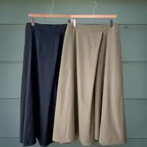 여성용 가을 사선 랩 뒷밴딩 스커트 바지 와이드 팬츠