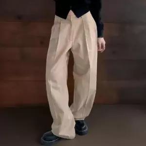 여자 로우라이즈 새깅 맥시 와이드핏 코튼 핀턱 바지