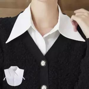 여성 빅카라 레이어드 화이트 페이크넥 블라우스