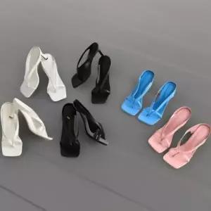 여성용 여름 크로스 스트랩 사각 앞코 미들힐 샌들