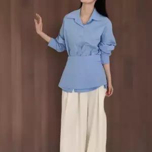 여성 독특한 면 랩스커트 층진 셔츠
