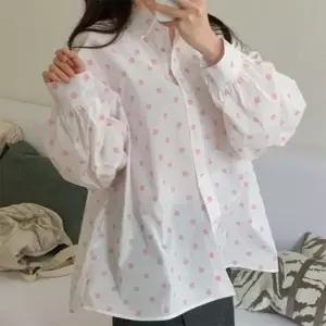 도트블라우스 셔링 벌룬 루즈핏 땡땡이셔츠 면남방