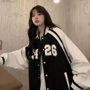 여성 블랙 널널 봄 가을 배색 야구점퍼 스타디움자켓 야구점퍼 여성야구점퍼 여성아우터