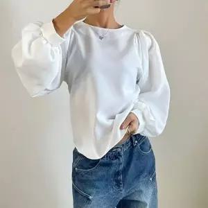 백지퍼 크롭 키작녀 플리츠 벌룬긴팔 블라우스