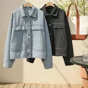 [다잇템] 여자 빅사이즈 환절기 플랩 주머니 진 면혼방 자켓