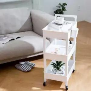 가정용 미용실 선반 화이트 다용도 트롤리 3단 이동식 단품