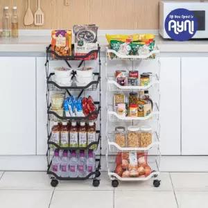 매트블랙 [5단] 트롤리 접이식 아이니 철재 선반