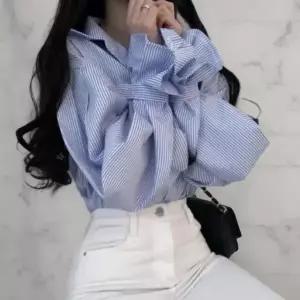 [신세계라이브쇼핑][옷자락] 여성용 봄 여름 루즈핏 스트라이프 벌룬 셔츠