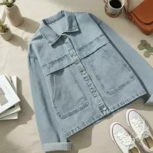 여성 루즈핏 데님 자켓 포켓포인트 간절기용 면혼방