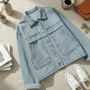 여성 루즈핏 데님 자켓 간절기용 면혼방
