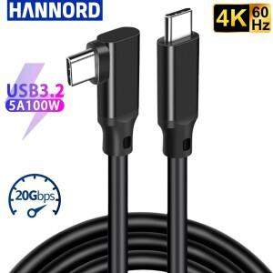 Hannord USB C 3.2 Gen 2  케이블 20Gbps VR 링크 macbook 호환 PC 노트북 용 5A 100W PD 고속 충전 코드