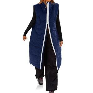 Cicy Bell 여성용 롱 퀼트 패딩 조끼 경량 민소매 겨울 재킷 사이드 슬릿 패커블 코트 네이비 블루 XL