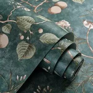 레트로 플라워 벽지 녹색 시트 카페 셀프 북유럽