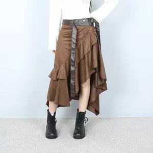 [파라노말샵]스웨이드 언발 캉캉 벨트 롱 스커트 (파라노말샵)