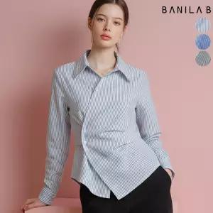 여성 셔링 랩 버튼 카라 셔츠