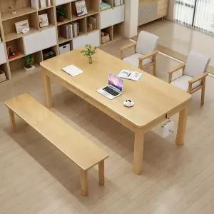 카페 거실 책상 공부방 원목 긴 독서 나무색 공부