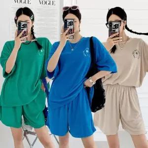 여성 봄 여름 테리 반팔티 밴딩 반바지 세트 PST0382S 빅사이즈 루즈핏