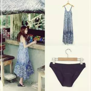 웨어 팬티세트 어깨끈 소재 꼬임 스타일 비치 원피스 롱 쉬폰 PSWE2CCC7