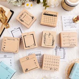 날짜도장 레트로 달력 스탬프 인감 휴대용 재사용 가능한 나무 월간