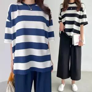 여성 88까지 링클프리 단가라 반팔 티셔츠 바지 세트 투피스 트레이닝 츄리닝 셋업 -WPST0025- 봄 여름