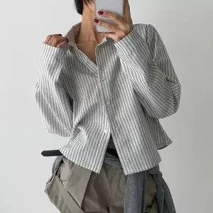 여성 코튼 스트라이프 셔츠 긴팔 크롭 면 남방 -WNB0095- 봄 가을